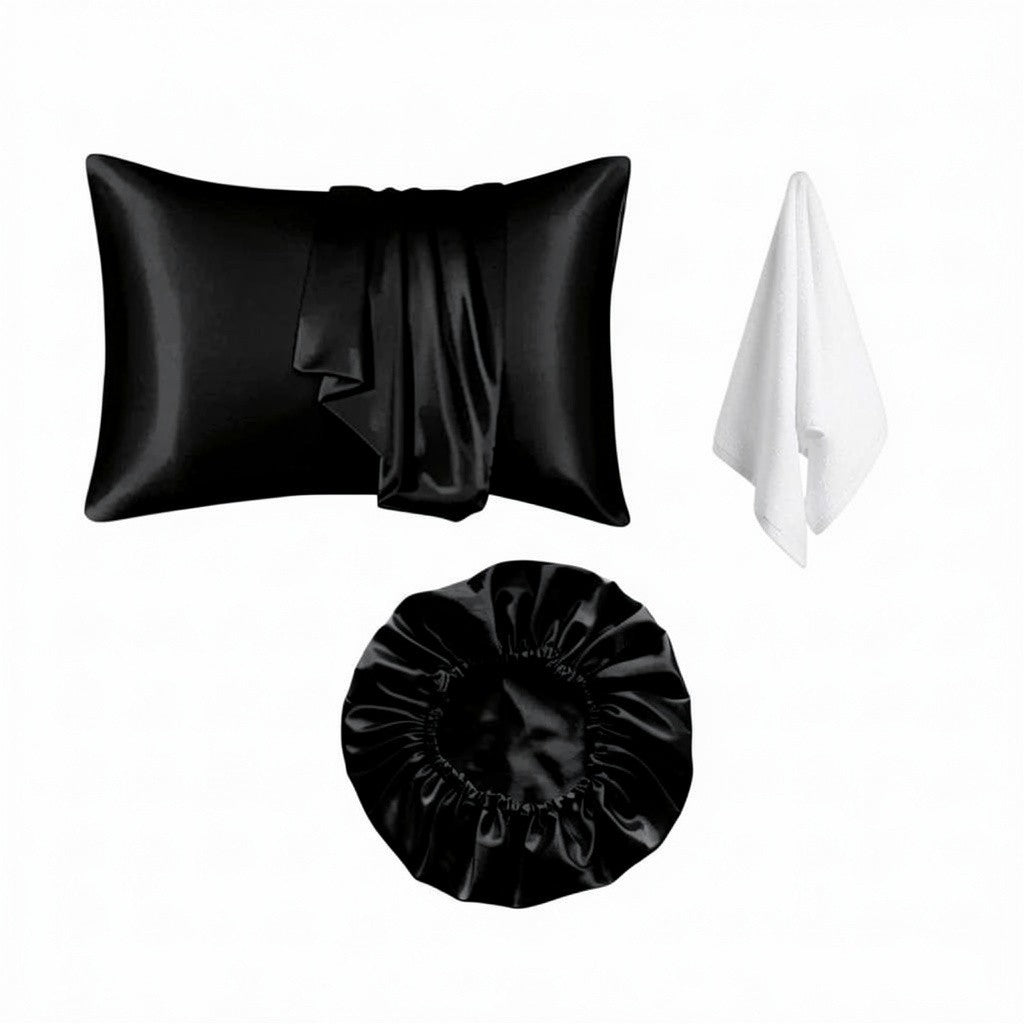 Dal3ni Silk Satin Set ( Bonnet+ Pillowcase+ Cotton Towel)