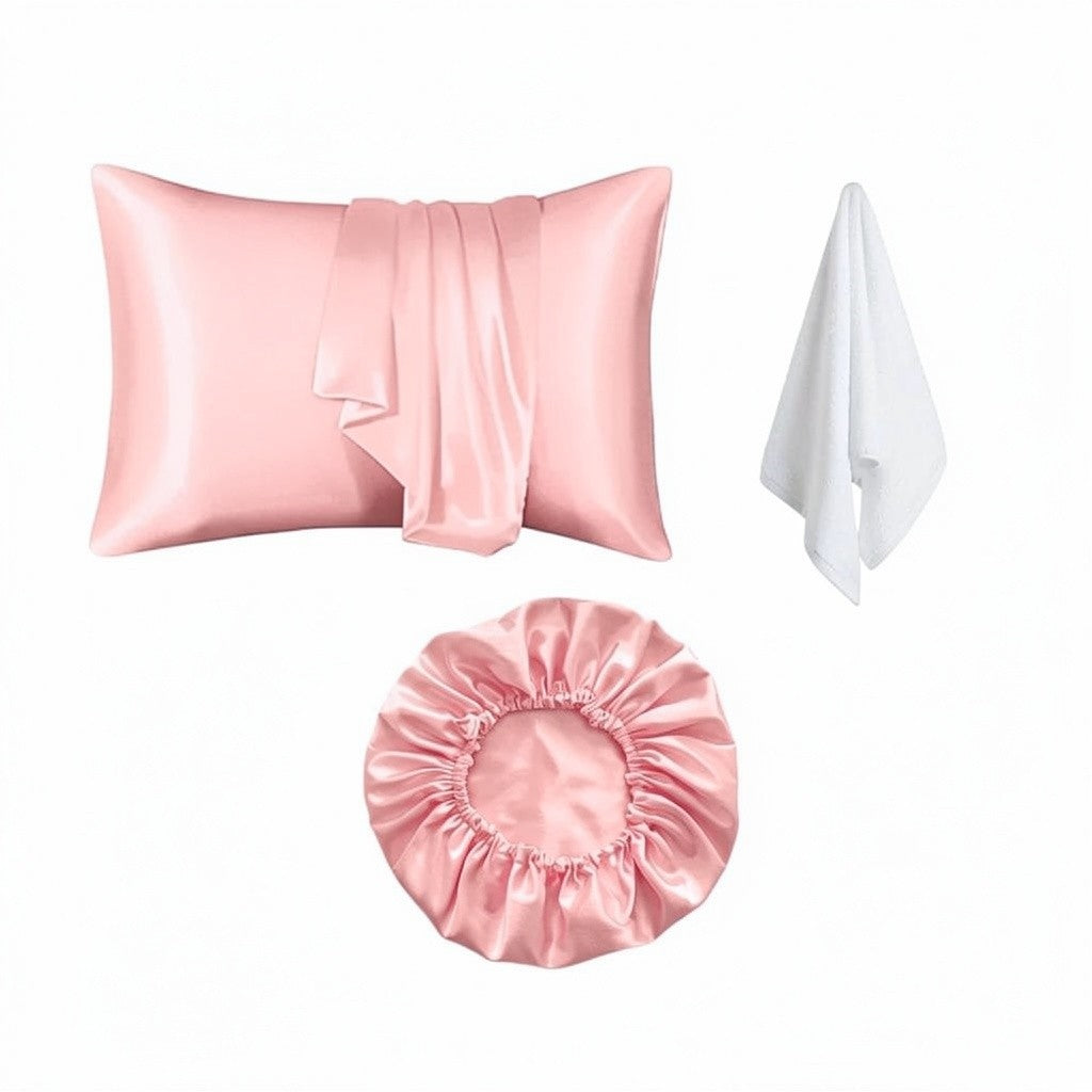 Dal3ni Silk Satin Set ( Bonnet+ Pillowcase+ Cotton Towel)